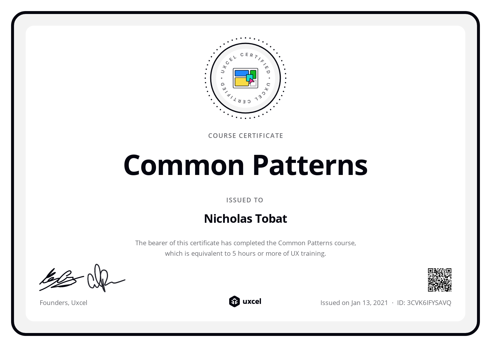 Nicholas Tobat's certificate